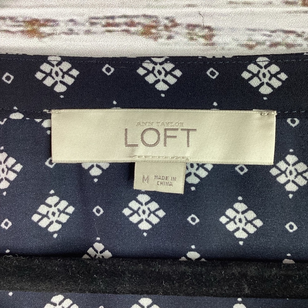 LOFT ANN TAYLOR SIZE M‎ TOP NAVY BLUE WHITE BLOUSE FALL GUC - Picture 14 of 15